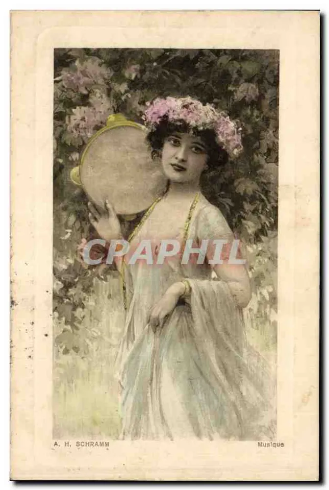 Junge Frau mit Tambourin — Musik — A. H. SCHRAMM, Serie 2311 - Vorderseite