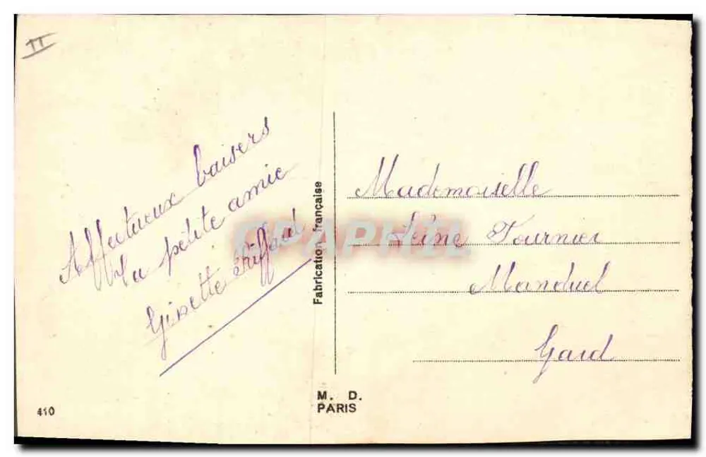 Zwei Katzen fischen nach einem Fisch — 1. April — M. D. Paris, Nr. 410 - Rückseite