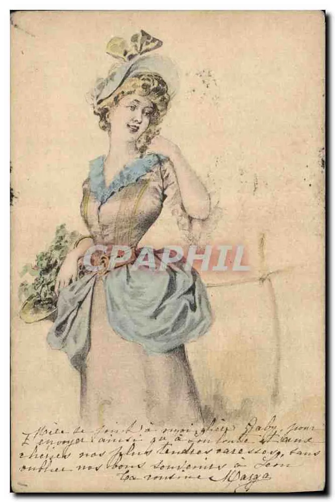 Junge Frau in blauer Robe und Hut — Illustration — unbekannter Verlag - Vorderseite
