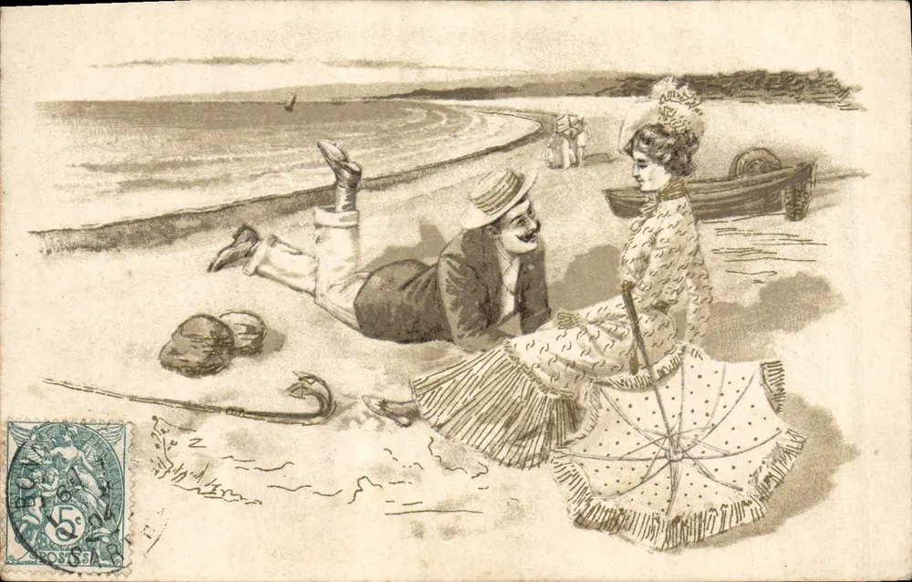 Zwei Personen an einem Strand — Illustration — unbekannter Verleger - Vorderseite