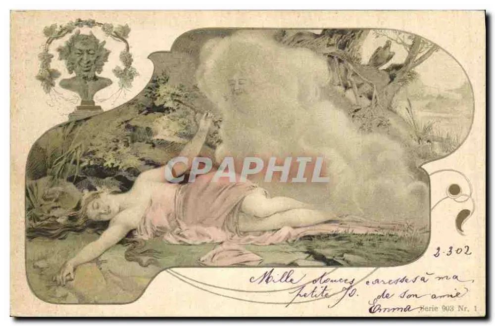 Schlafende Frau in einem Landschaftsbild — Serie 903 n°1 — Verlag Anma - Vorderseite