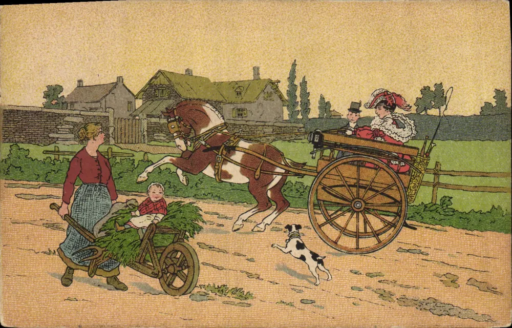 Landschaftsszene — Frau mit Wagen und Pferd — Verlag nicht sichtbar - Vorderseite