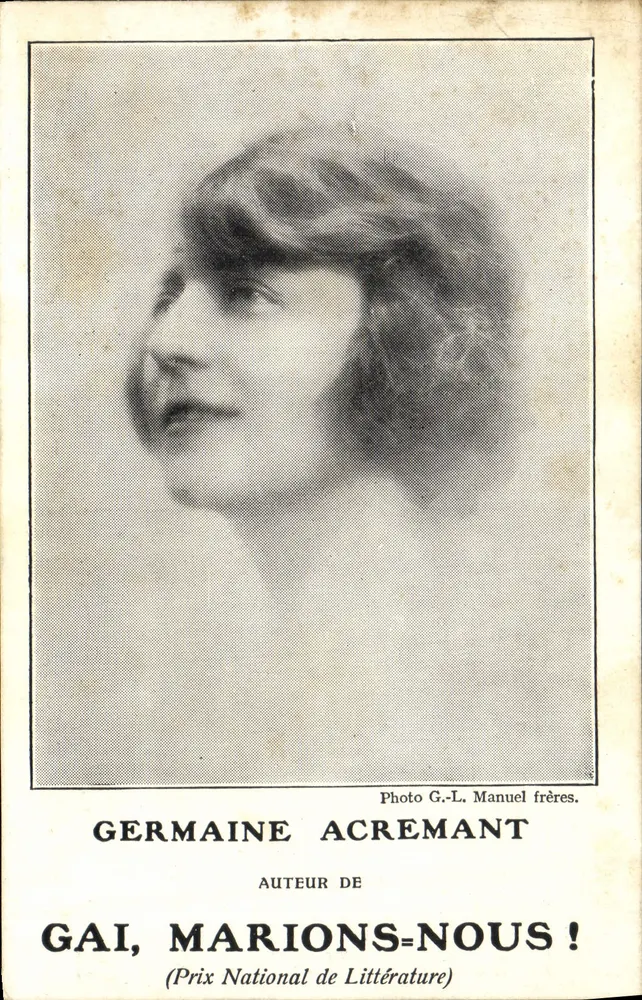 Germaine Acremant — Autorin von Gai, marions-nous! — Foto G.-L. Manuel frères - Vorderseite