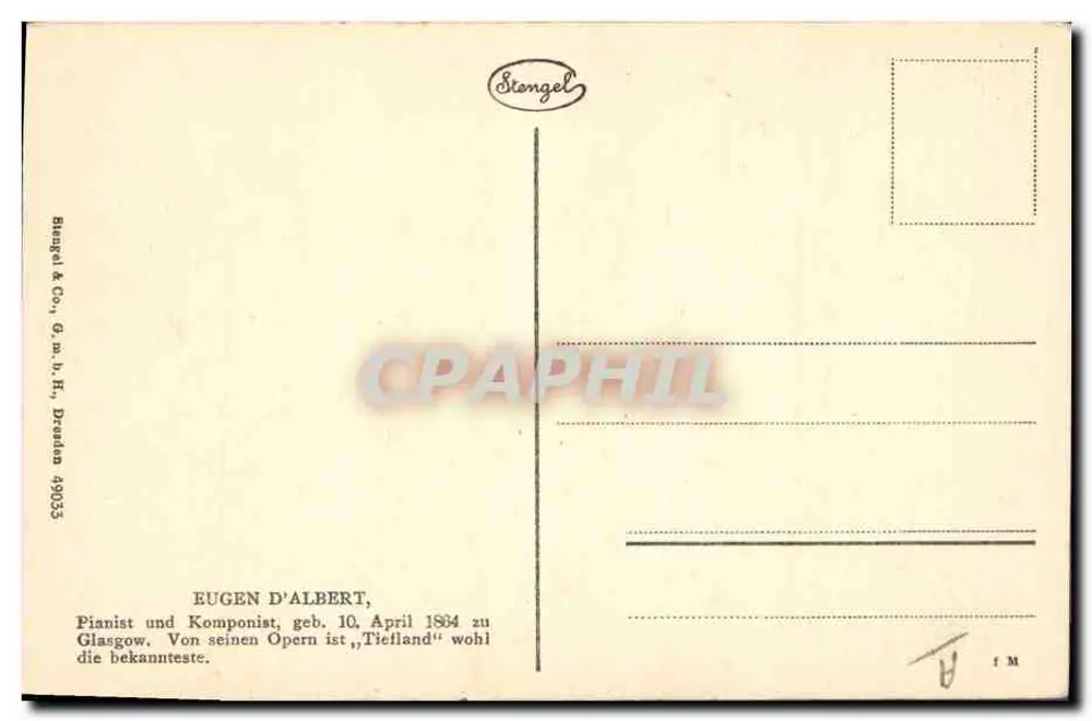 Eugen d'Albert — Pianista e compositor — Stengel & Co., Dresden 49033 - Verso