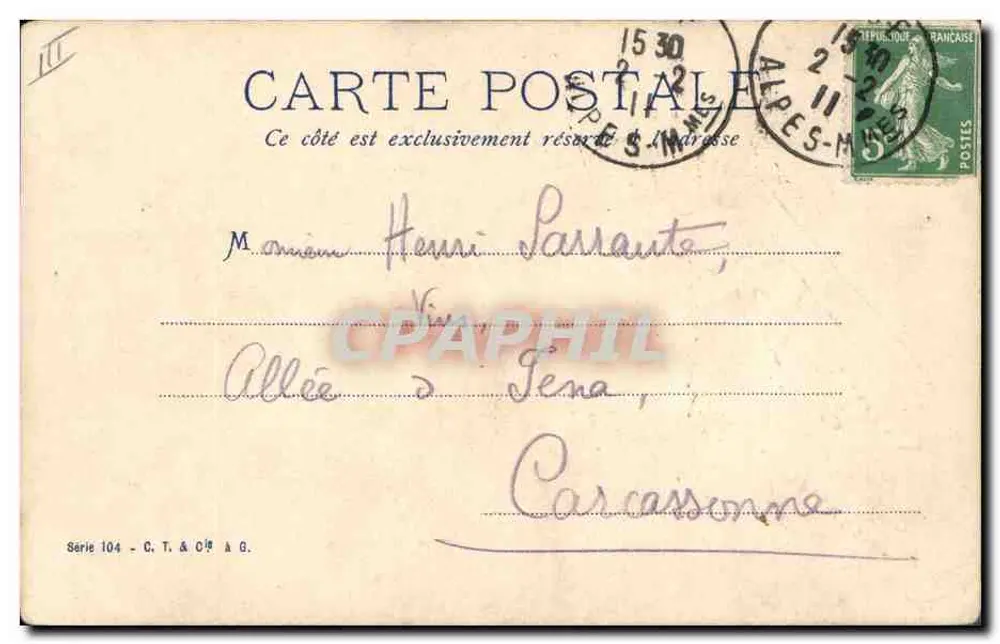 Cavalo negro — retrato — editor C.T. & Cie, série 104 - Verso