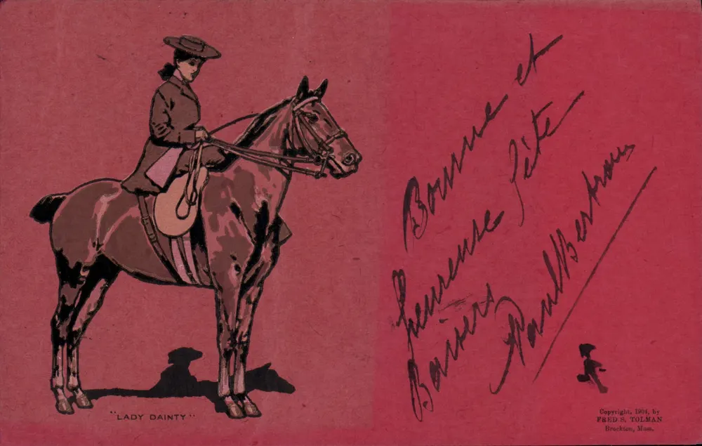 Lady Dainty — cavalière à cheval — éditeur FRED S. TOLMAN, Brockton, Mass. - Frente