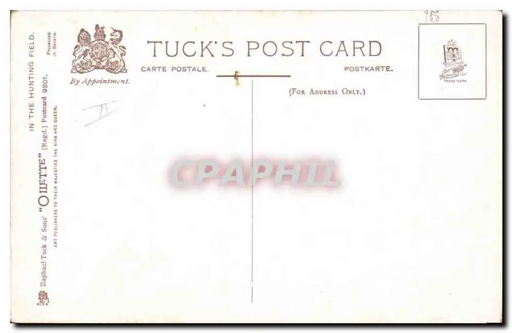 Caça a cavalo — cena de caça — Tuck & Sons, n°15 - Verso