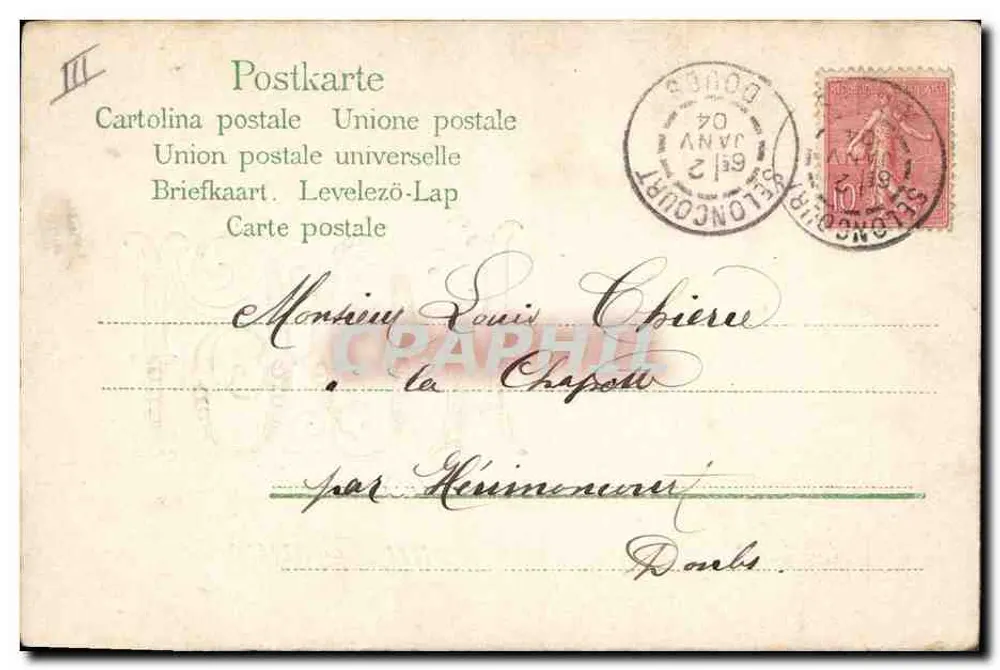 Bom Ano 1904 — Seloncourt — editor não identificado - Verso