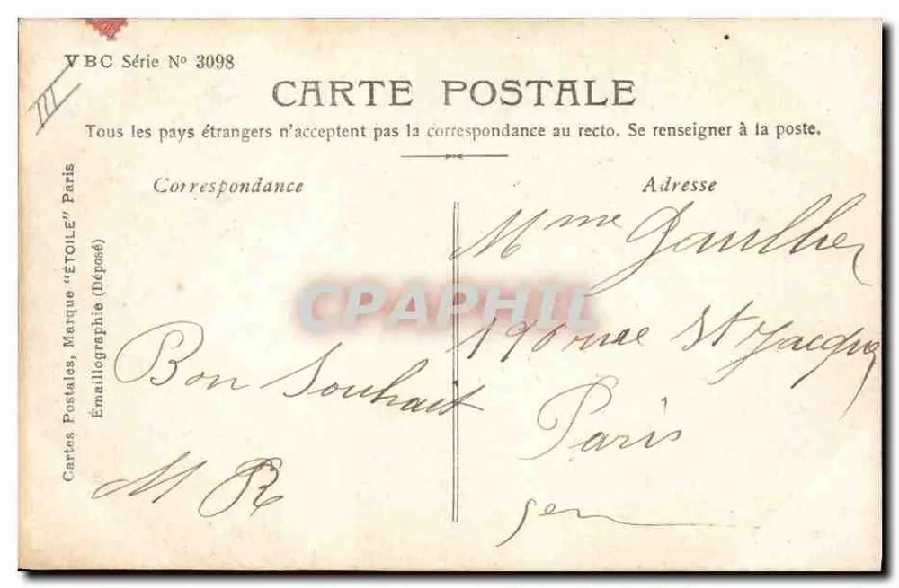 Kinder mit den Zahlen 1907 — Stebbing Phot. — VBC Serie Nr. 3098 - Rückseite