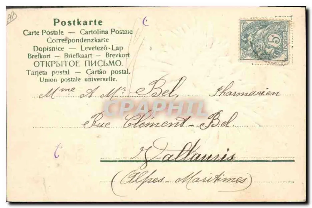 Chrysanthemenblüten — Frohes Neues Jahr 1905 — Henri Lanway - Rückseite