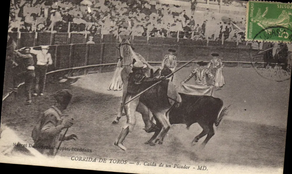 Stierkampf — 8. Sturz eines Picadors — Marcel Delbory, phototypie, Bordeaux - Vorderseite
