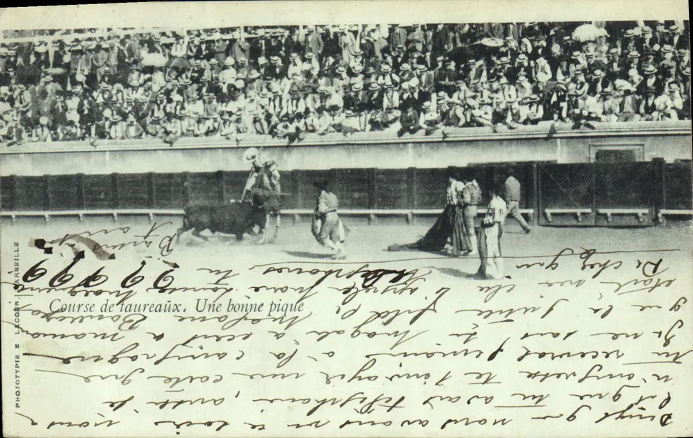 Corrida de touros — Uma boa pique — Fototipia E. Lacour, Marselha - Frente