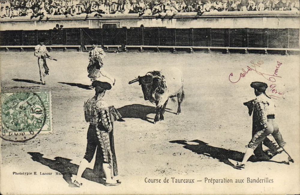 Stierkampf — Vorbereitung auf die Banderillas — Phototypie E. Lacour Malaquais - Vorderseite