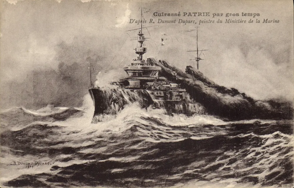 Kreuzer PATRIE — bei schlechtem Wetter — R. Dumont Duparc, 1909 - Vorderseite