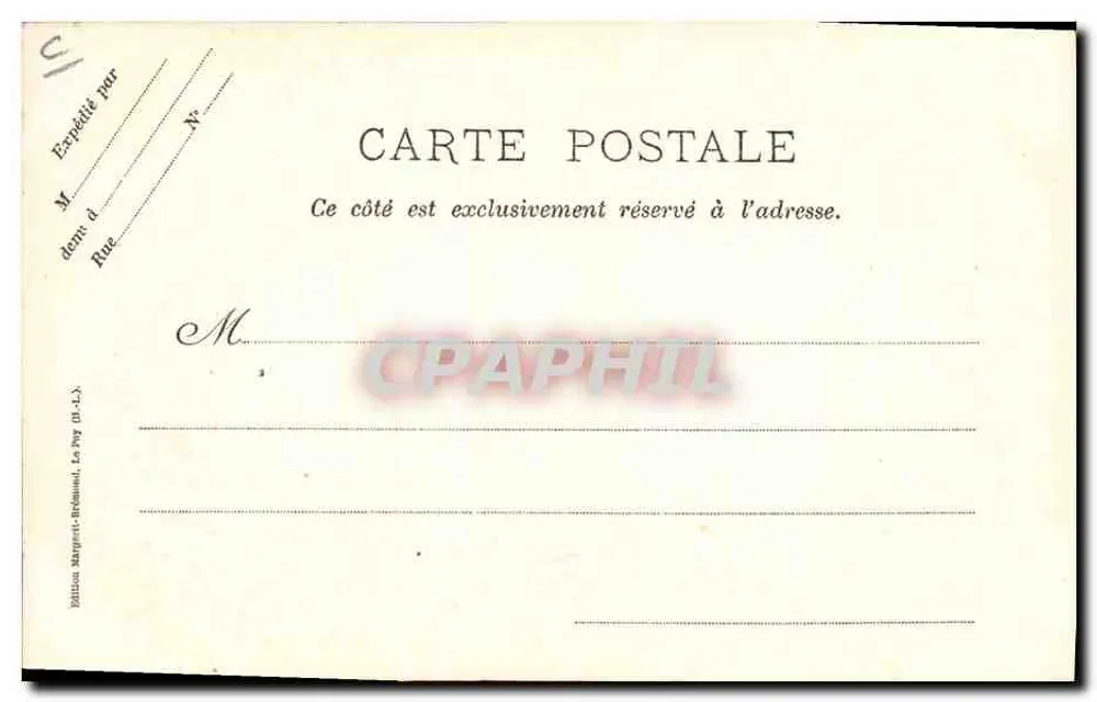 Le Puy - La Dentellière con su amplia peinado tubular, llamado a bolas, exclusivamente llevado en Le Puy, Espaly y en la periferia — Clleché M. B. — Reproducción prohibida - Reverso