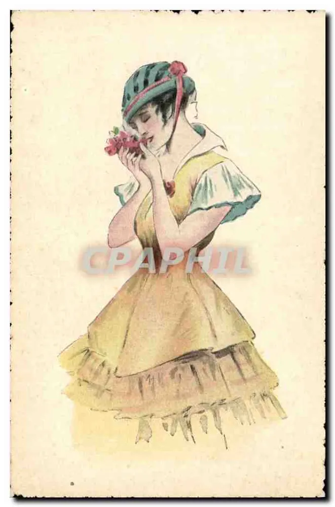 Junge Frau in gelbem Kleid und Hut — Illustration — Serie 122 - Vorderseite