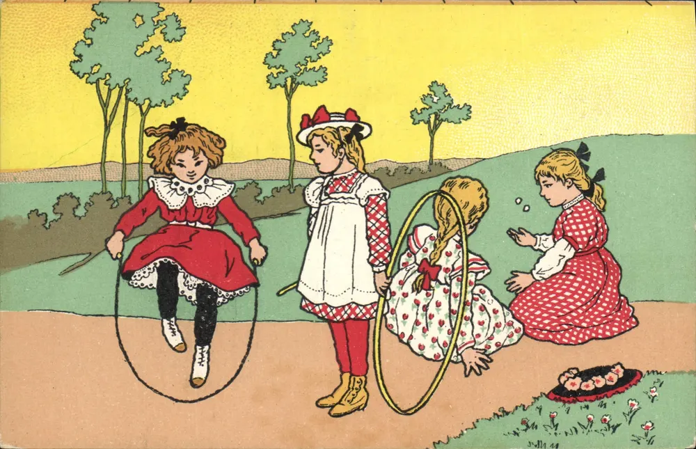 Crianças brincando com corda — editor anônimo, número de série não visível - Frente