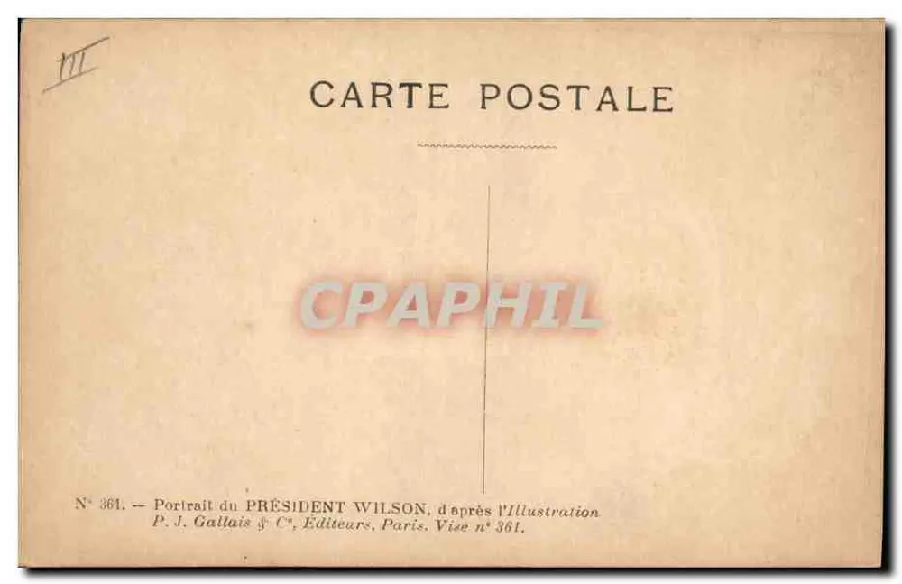 Presidente Wilson — Retrato — P. J. Gallais & C°, Paris, n° 361 - Verso