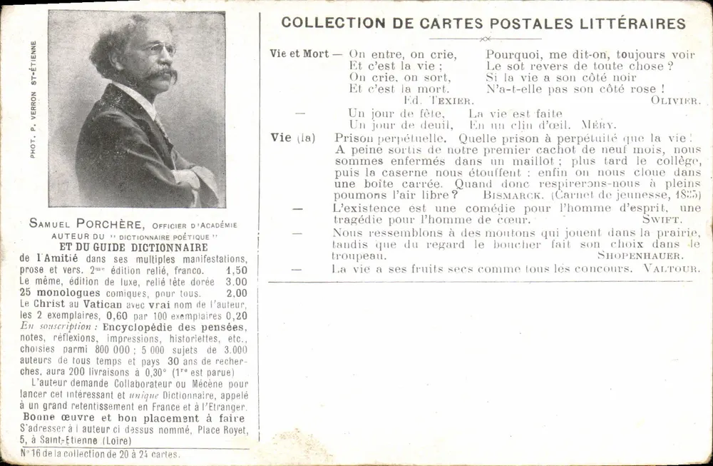Samuel Porchère — Autor do Dicionário Poético — Coleção de Cartas Postais Literárias, n°16 - Frente