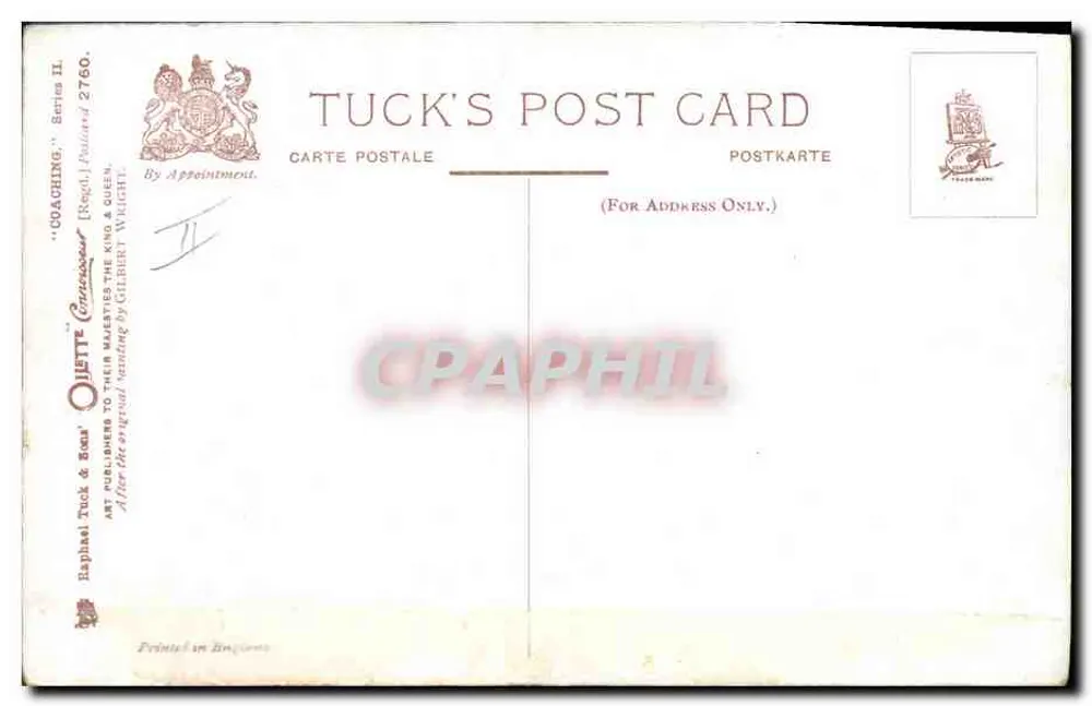 Retorno às estábulos — cena de caça — editor Tuck & Sons, série II n°2760 - Verso