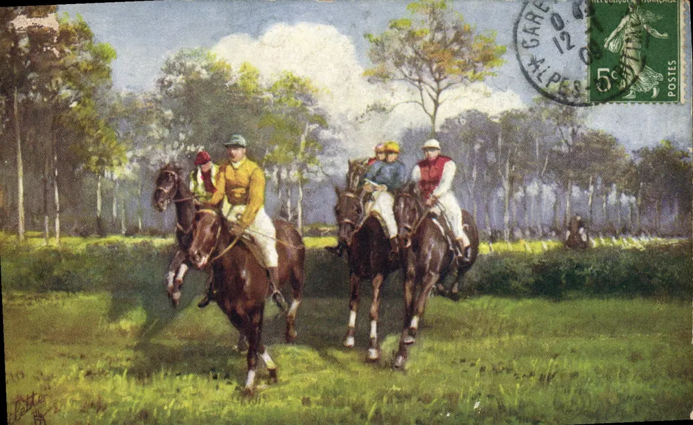 Zawody konne — Wydawnictwo Tuck & Sons, seria 'Oliette' — Wydruk w Wielkiej Brytanii - Awers