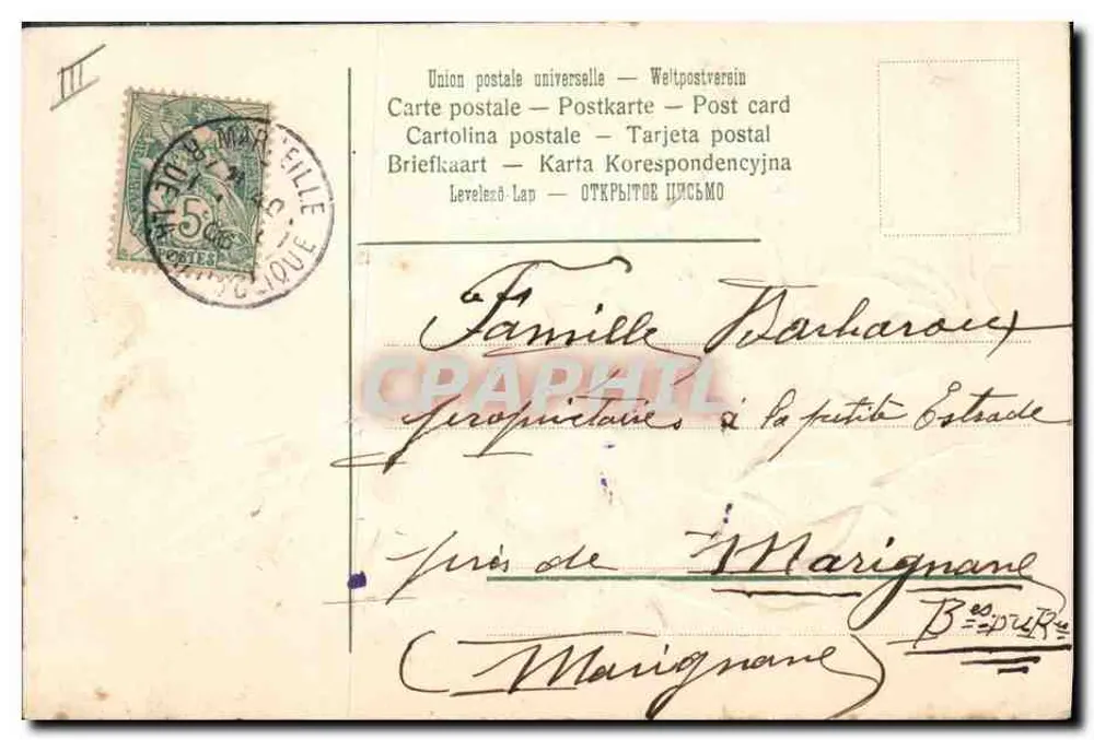 Buquê de violetas — Ano 1906 — T. Cyprienne - Verso