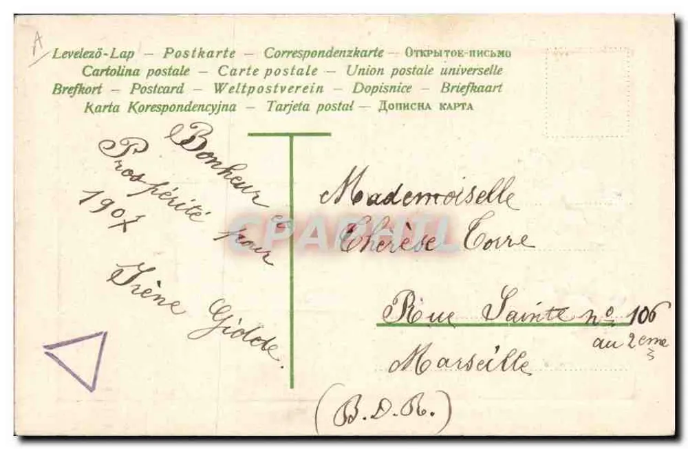 Carta postal de boas-vindas — Ano 1907 — editor J.G. - Verso
