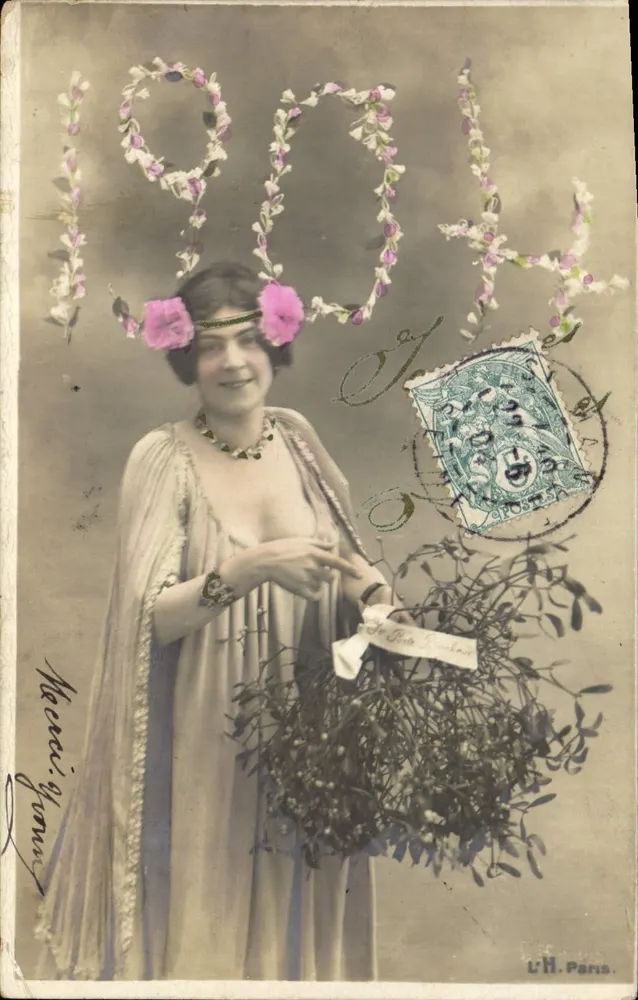 Frau in langer Robe und Blumencrone — 1904 — L'H. Paris - Vorderseite