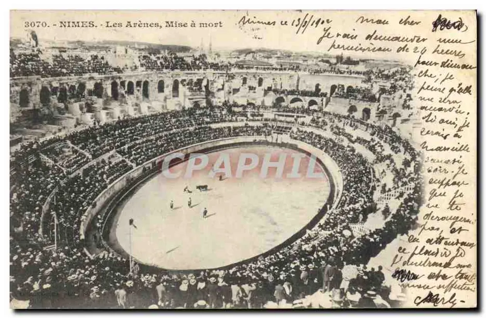 Nîmes - Les Arènes, Hinrichtung — Antike Ansichtskarte n°3070, veröffentlicht von einem lokalen Verlag - Vorderseite