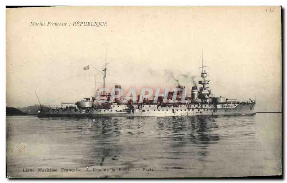Navio de guerra francês — República — Ligue Maritime Française, Rue de la Boétie, Paris - Frente