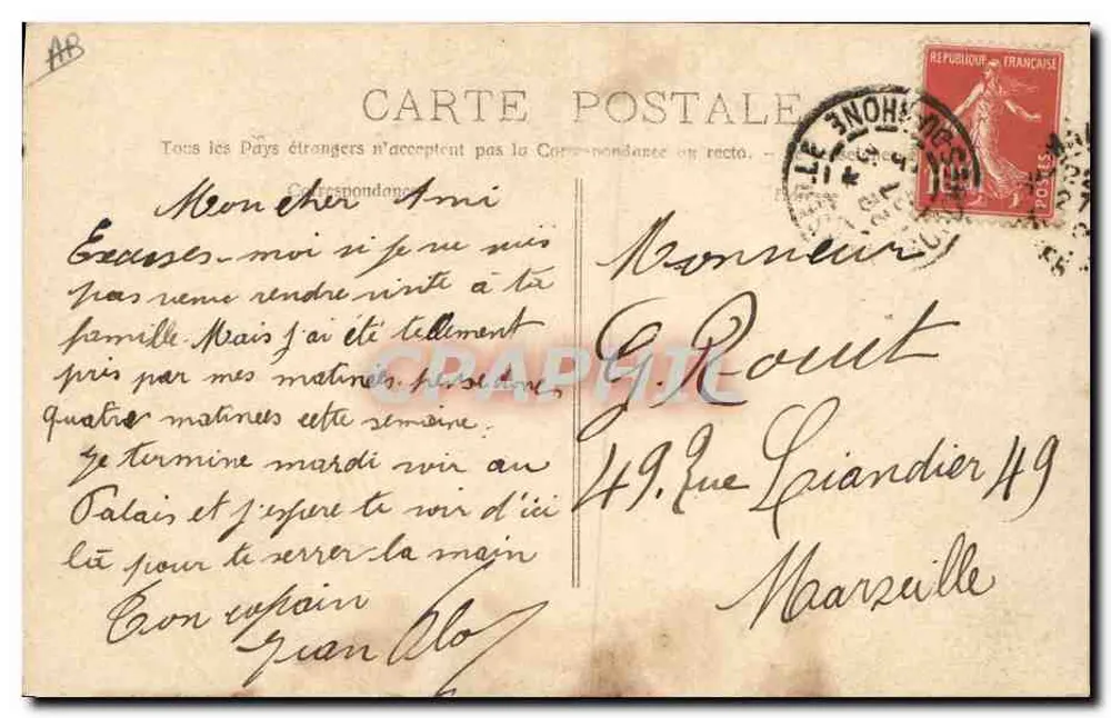 Jean FLOR — Retrato — Carta postal - Verso