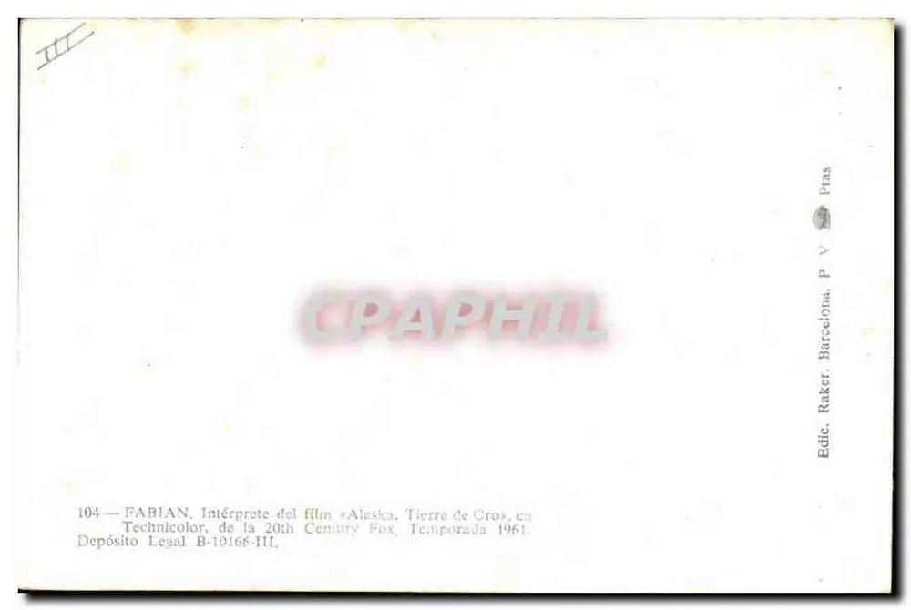 Pabian — Schauspieler im Film « Alaska, Land von Cro » — 20th Century Fox, 1961 - Rückseite