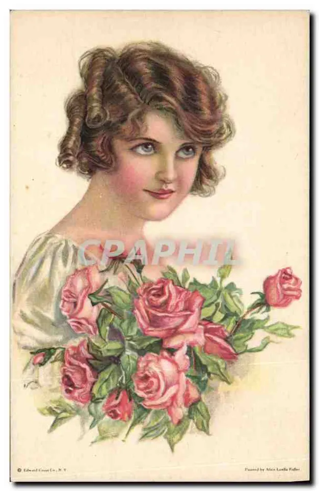Junge Frau mit Rosenstrauß — Verlag Edward Crewe Co., N.Y. — Seriennummer 126 - Vorderseite