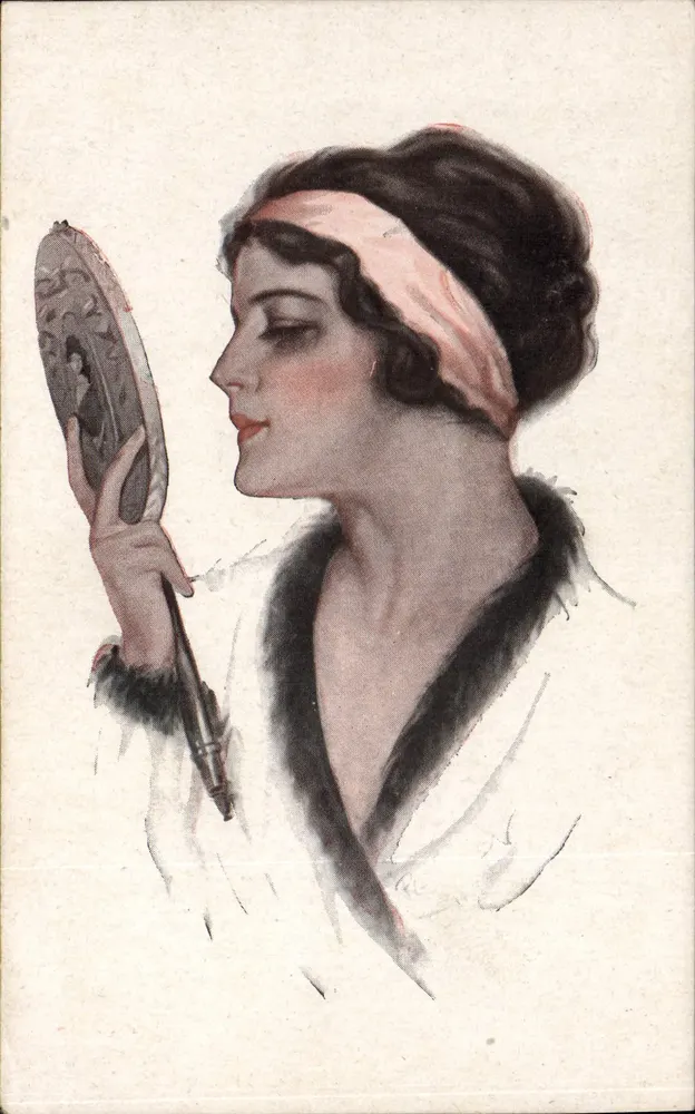 Frau vor dem Spiegel — Art-Deco-Stil — unbekannter Verlag - Vorderseite