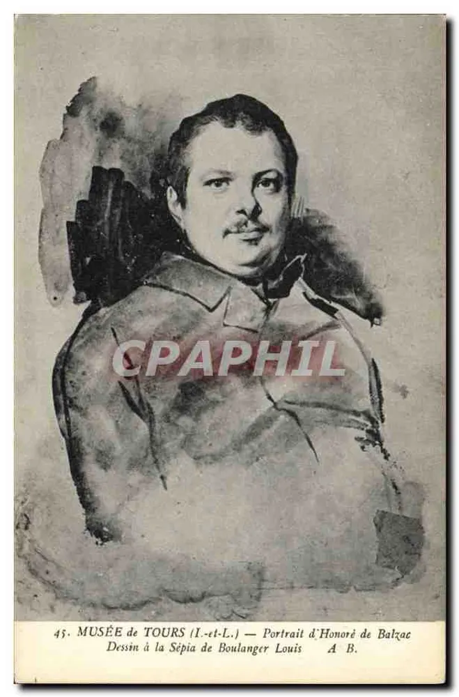 Museum von Tours — Portrait von Honoré de Balzac — Sepiadarstellung von Louis Boulanger - Vorderseite