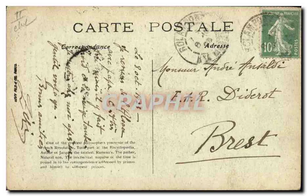 Diderot — portrait gravé — éditeur LANGRES — n° 67 - Verso