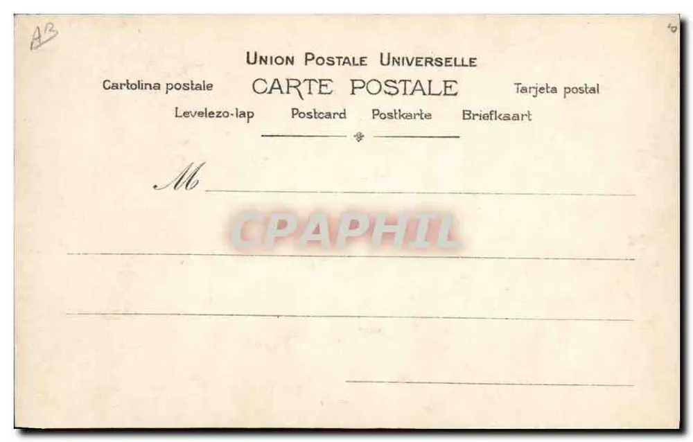 Mulher com vestido de mangas largas — vista da cidade no fundo — editada por Routbujer, Paris, n° 1074, série S.I.R. - Verso