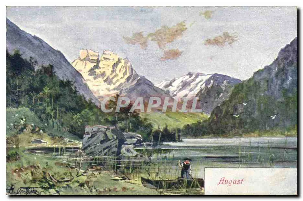 Lac alpin en août — peinture d'A. Vorhöfer — éditeur B. K. W. L. n° 724-8 - Recto