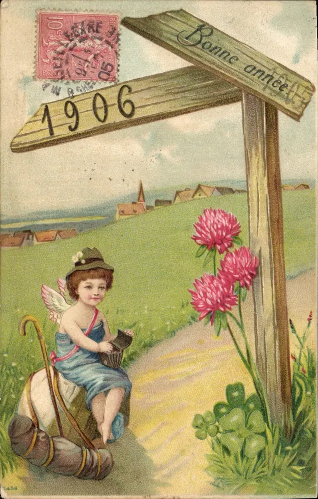 Blumenfeld — flügler Kind auf einem Felsen — anonymer Verlag, n° 1456 - Vorderseite