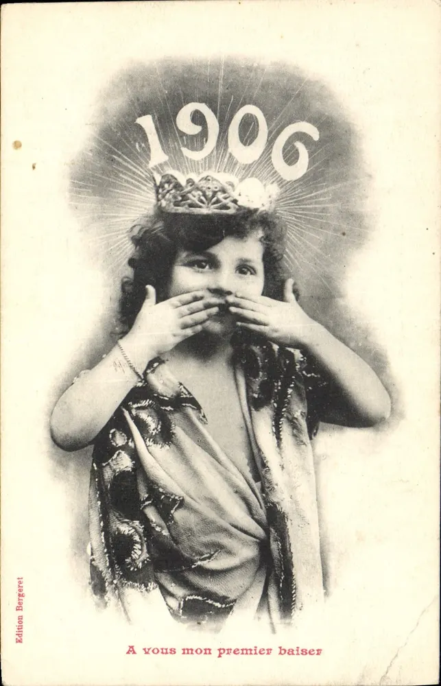 Jeune fille en robe drapée — couronne et texte '1906' — Édition Bergeret - Vorderseite