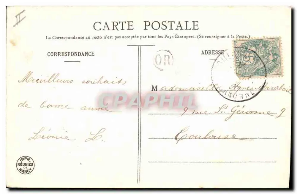 Jeune fille en robe drapée — couronne et texte '1906' — Édition Bergeret - Rückseite