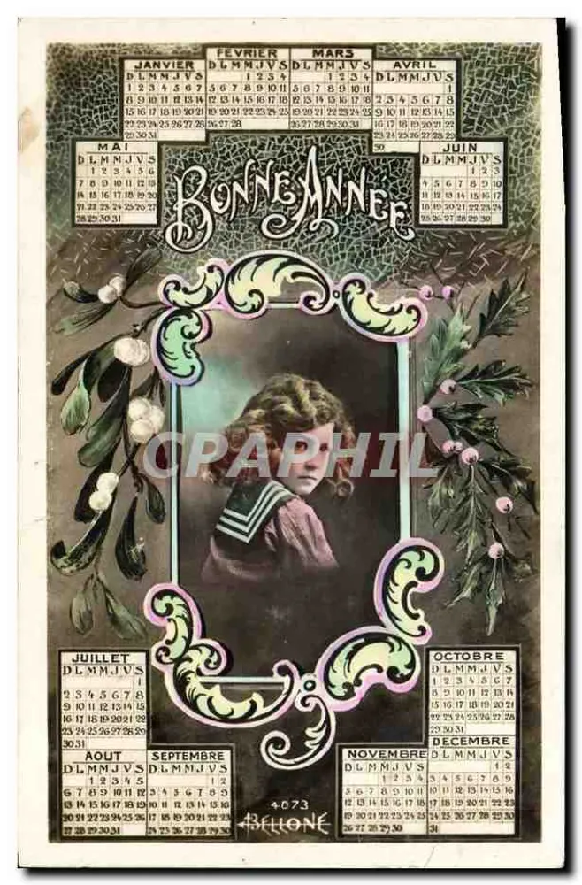 Mädchen im Porträt — Kalender 1907 — Verlag Bellone Nr. 4073 - Vorderseite