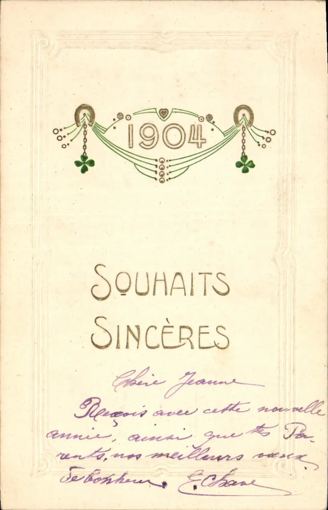 Sinceros desejos — Ano 1904 — Editor não visível - Frente