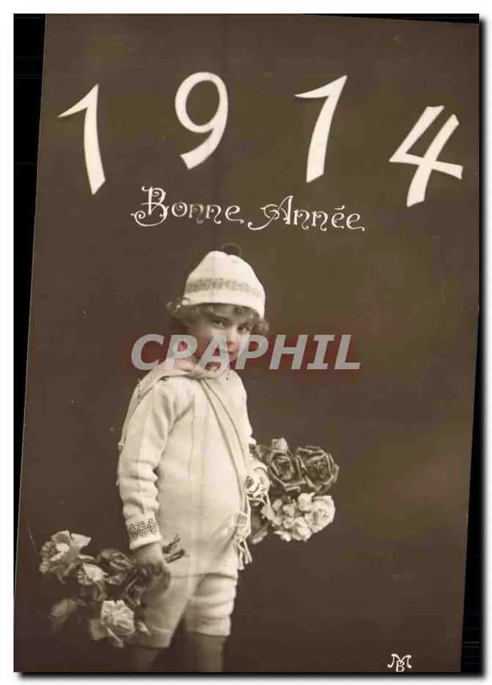 Kind mit Blumenstrauß — 1914 — Frohe Neujahr — JBC - Vorderseite