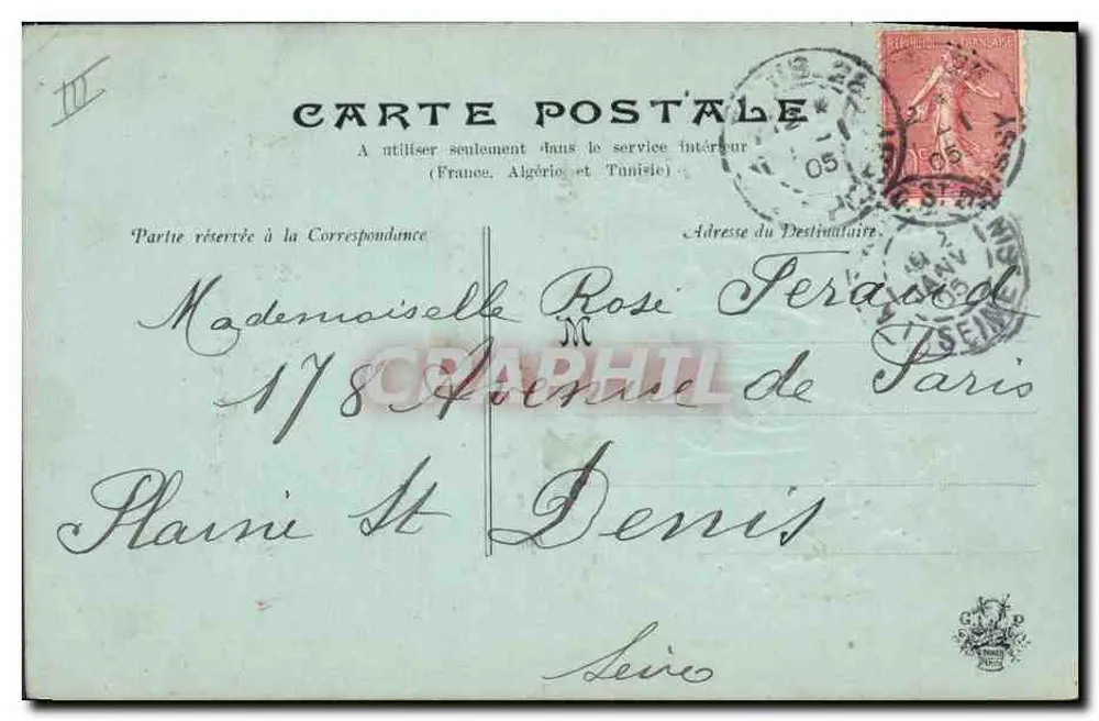 Carte de vœux — 1905 — éditeur non visible - Verso