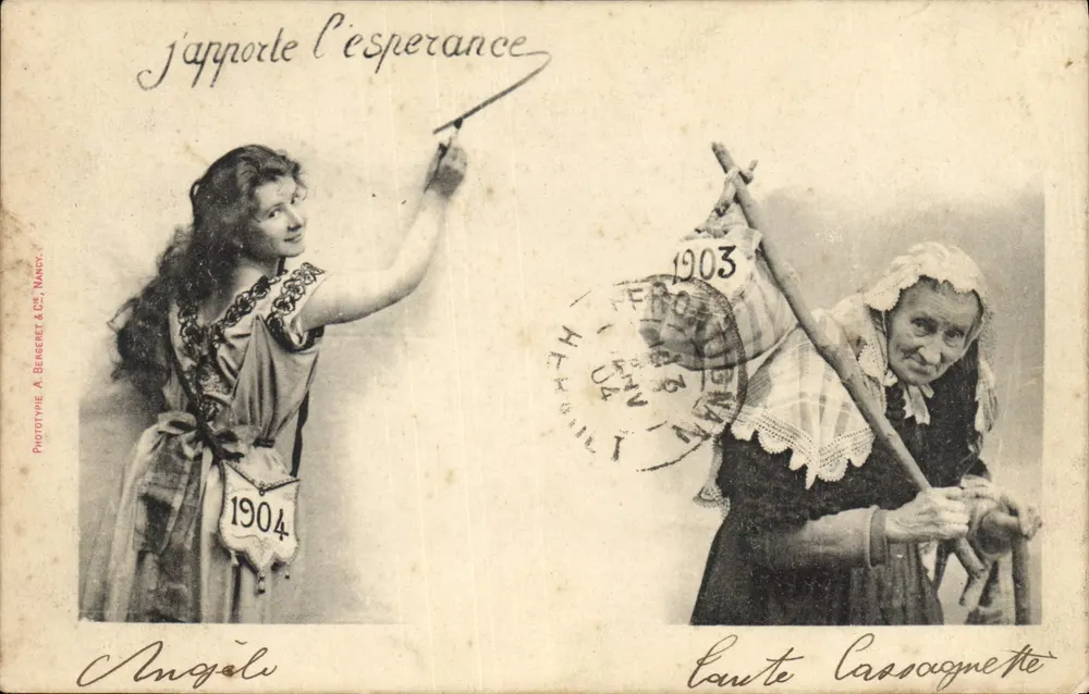 Ich bringe Hoffnung — Angèle und Laute Cassaquette — Phototype A. Bergeret & Cie, Nandy - Vorderseite