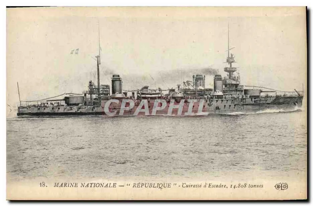 Nationalflotte — "République" — Schlachtschiff der Flotte, 14.808 Tonnen — E. Deley, Paris - Vorderseite