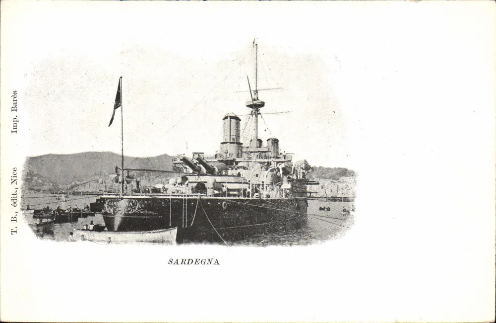 O cruzador SARDEGNA — porto de Nice — Imp. Barès, Nice - Frente