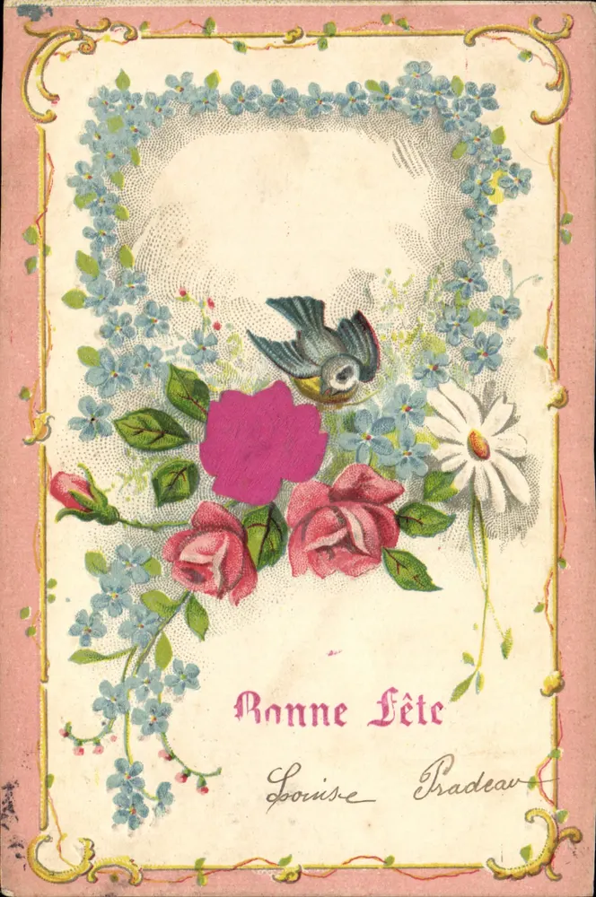 Bonne Sête — Rosas e flores — editor K. F. editores Paris, série 198 - Frente