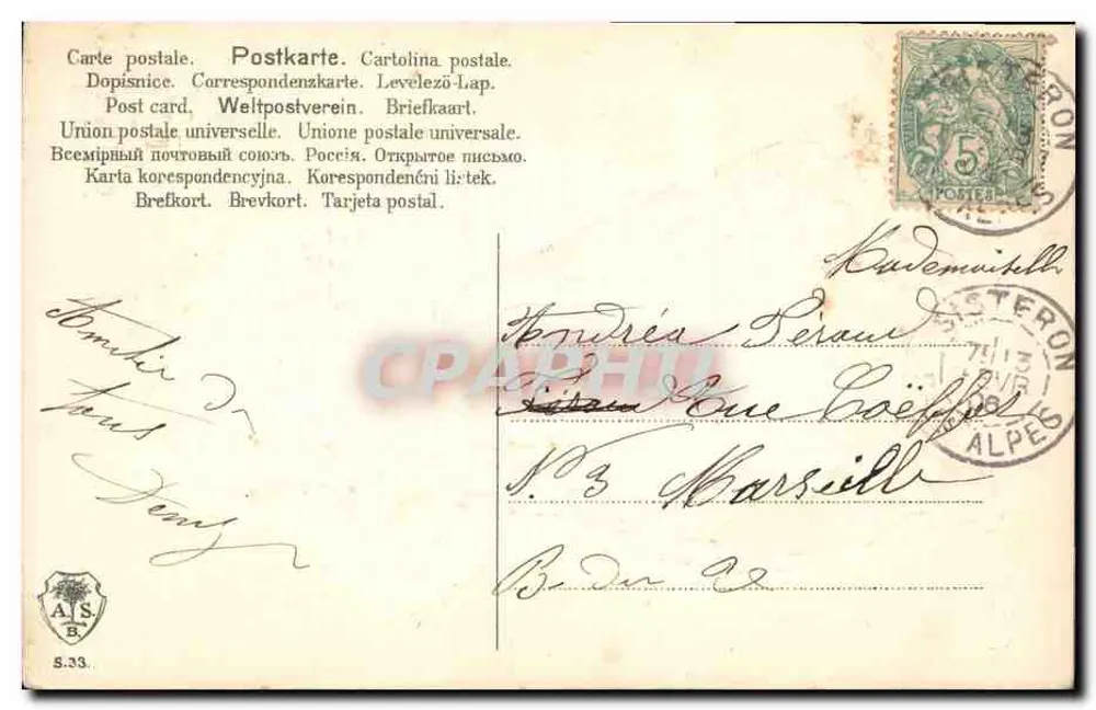 Violetas e harpa — Enviado por um amigo — editor A.S.B. n°5.33 - Verso